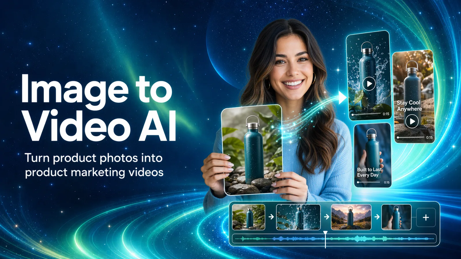 Image to Video AI hero image showing product photos becoming short marketing video assets
