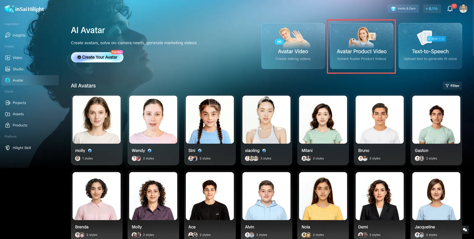Avatar Product Video entry in the English inSai Hilight Digital Avatar area