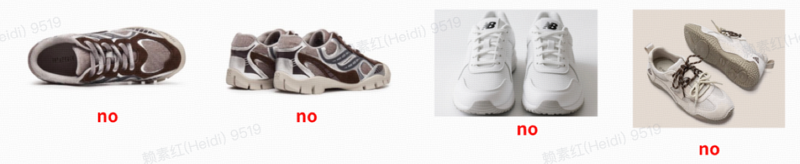 Shoe photo angles that are not recommended for AI shoe try-on