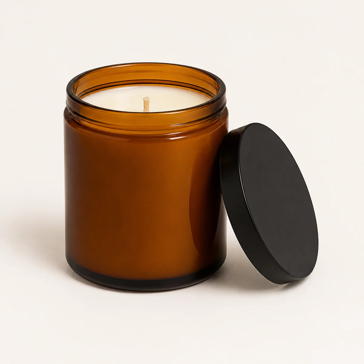 Clean amber candle product image used as the source for a Halloween ad