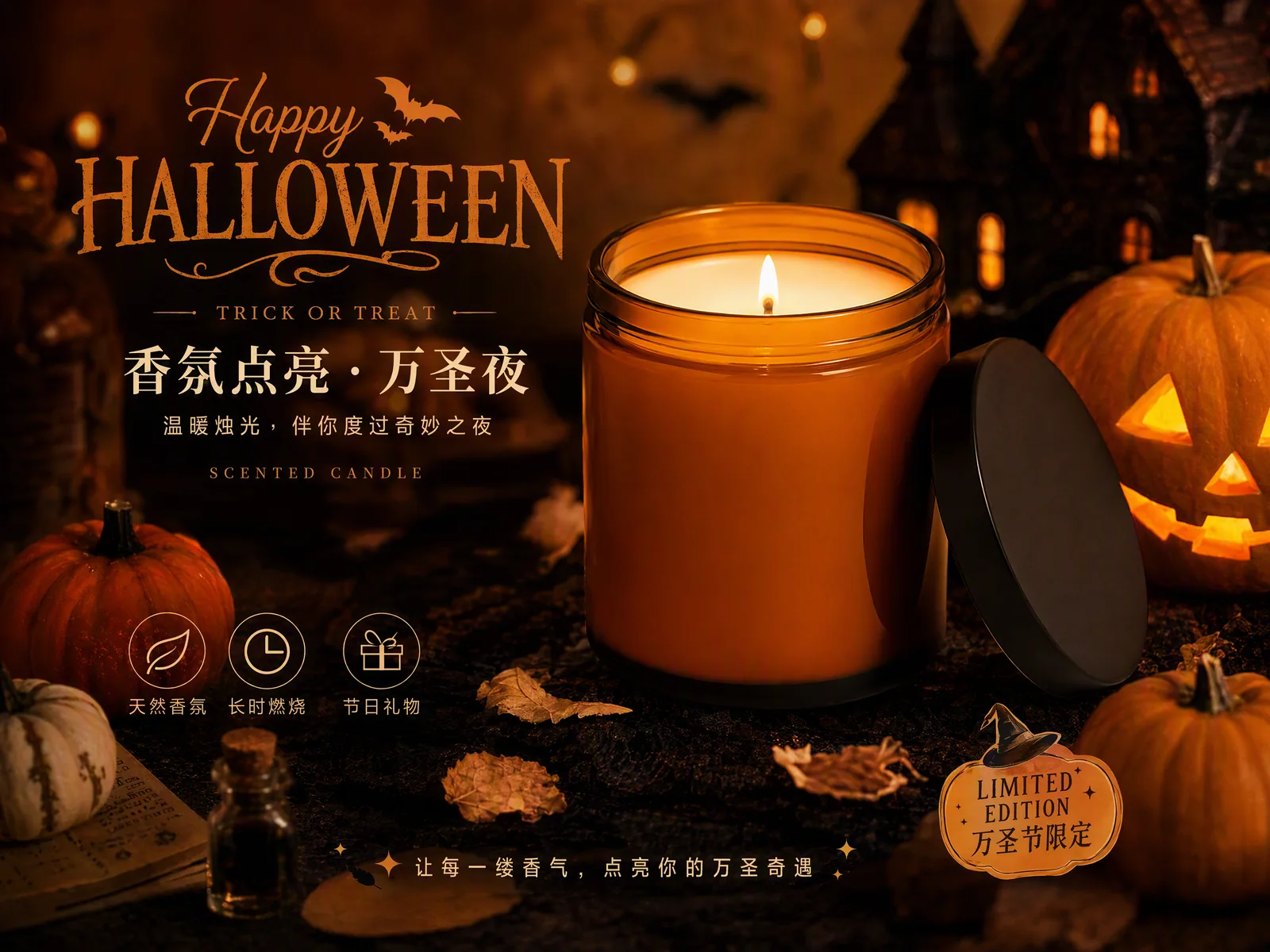 Halloween scene ad generated from the candle product image in Hilight