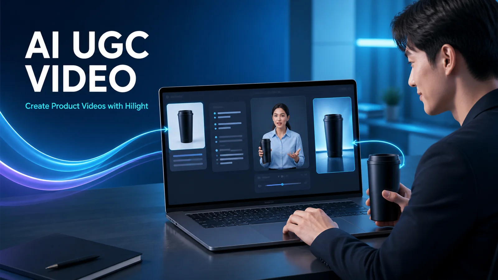 Ecommerce marketer creating an AI UGC product video with Hilight